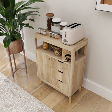 Wooden Sideboard 60cm Wide With 1 Door And 3 Drawers - Velmora