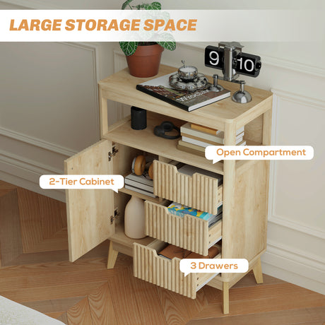 Wooden Sideboard 60cm Wide With 1 Door And 3 Drawers - Velmora