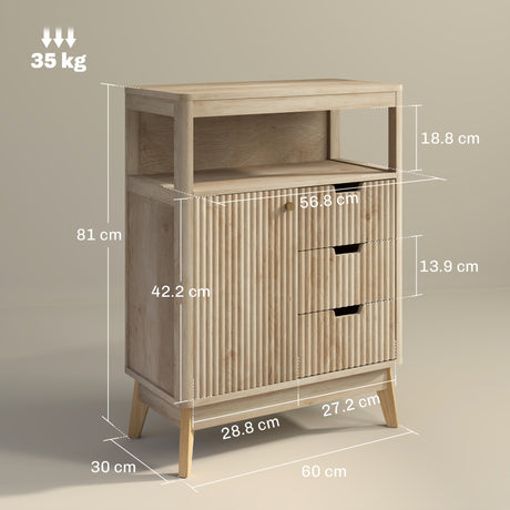 Wooden Sideboard 60cm Wide With 1 Door And 3 Drawers - Velmora