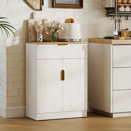 Wooden Sideboard 60cm Wide With 2 Doors 1 Drawer And Gold Handles - Velmora