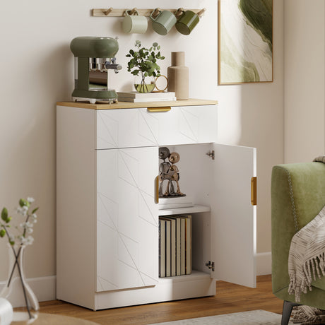 Wooden Sideboard 60cm Wide With 2 Doors 1 Drawer And Gold Handles - Velmora