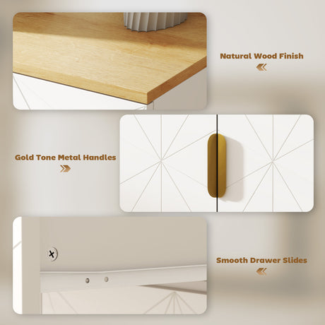 Wooden Sideboard 60cm Wide With 2 Doors 1 Drawer And Gold Handles - Velmora