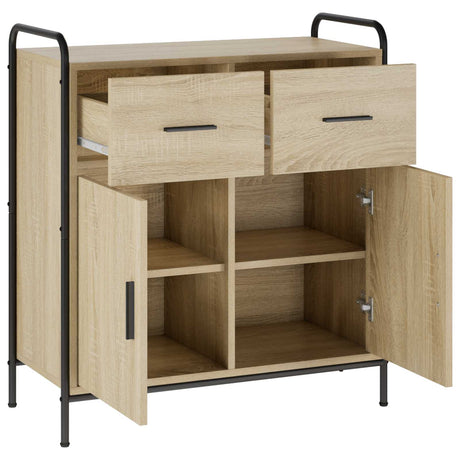 Wooden Sideboard 73cm wide With 2 Doors 2 Drawers And Steel Frame - Vantage Home