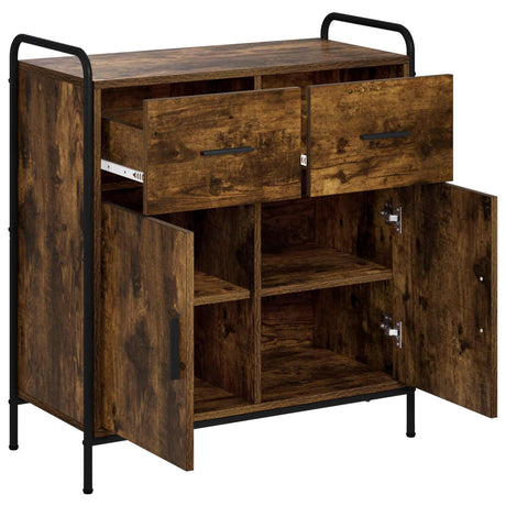 Wooden Sideboard 73cm wide With 2 Doors 2 Drawers And Steel Frame - Vantage Home