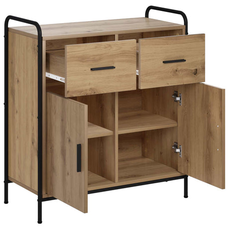 Wooden Sideboard 73cm wide With 2 Doors 2 Drawers And Steel Frame - Vantage Home