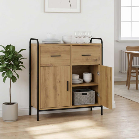Wooden Sideboard 73cm wide With 2 Doors 2 Drawers And Steel Frame - Vantage Home