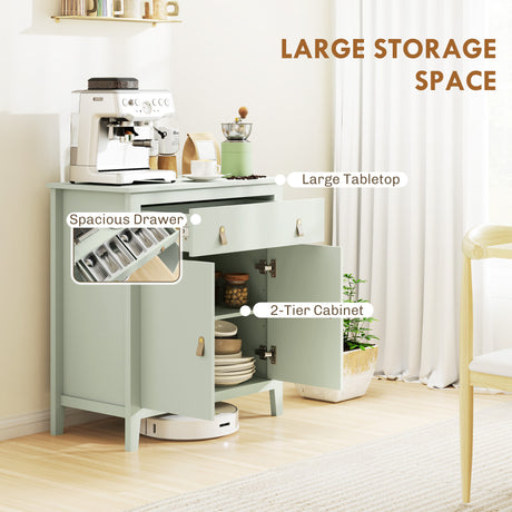 Wooden Sideboard 80cm Wide With 2 Doors 1 Drawer And Faux leather Handles - Velmora