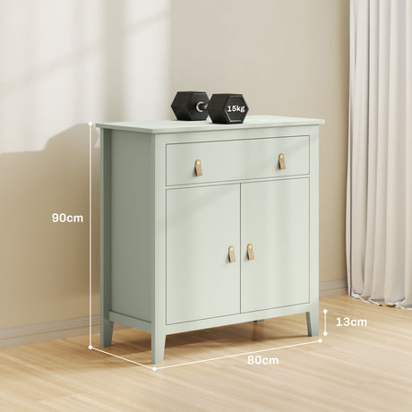 Wooden Sideboard 80cm Wide With 2 Doors 1 Drawer And Faux leather Handles - Velmora