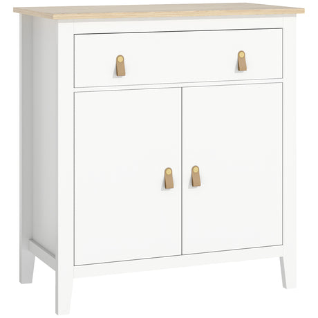 Wooden Sideboard 80cm Wide With 2 Doors 1 Drawer And Faux leather Handles - Velmora
