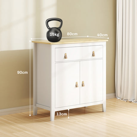 Wooden Sideboard 80cm Wide With 2 Doors 1 Drawer And Faux leather Handles - Velmora
