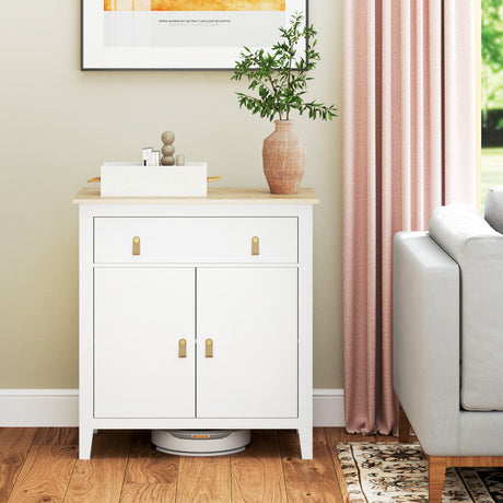 Wooden Sideboard 80cm Wide With 2 Doors 1 Drawer And Faux leather Handles - Velmora