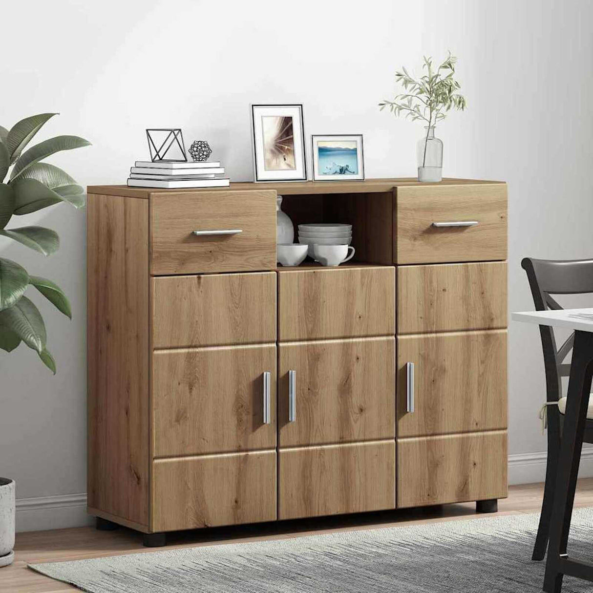 Wooden Sideboard 88.5cm Wide With 3 Doors And 2 Drawers - Vantage Home