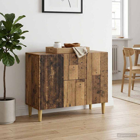 Wooden Sideboard 89cm Wide With 2 Doors And 2 Drawers - Vantage Home