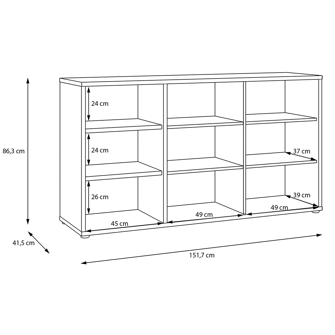 Wooden Sideboard With Open Shelving And 2 Push-to-Open Doors - Alice Springs