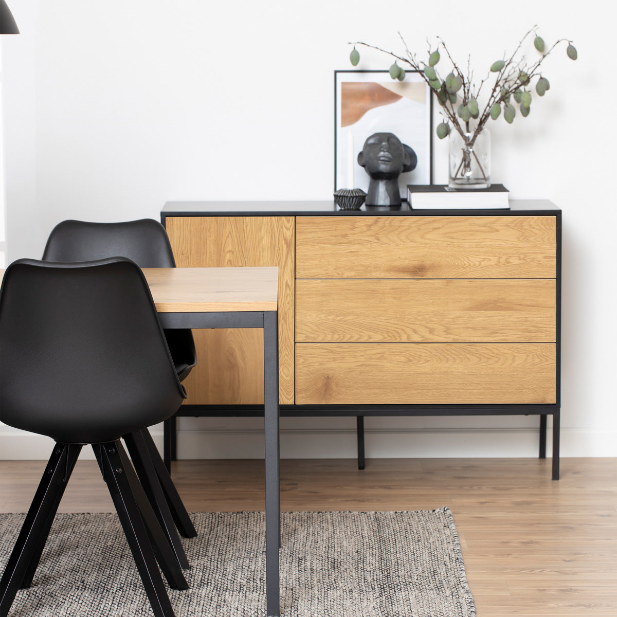 Wooden Sideboard Small With 1 Door And 3 Drawers - Seaford