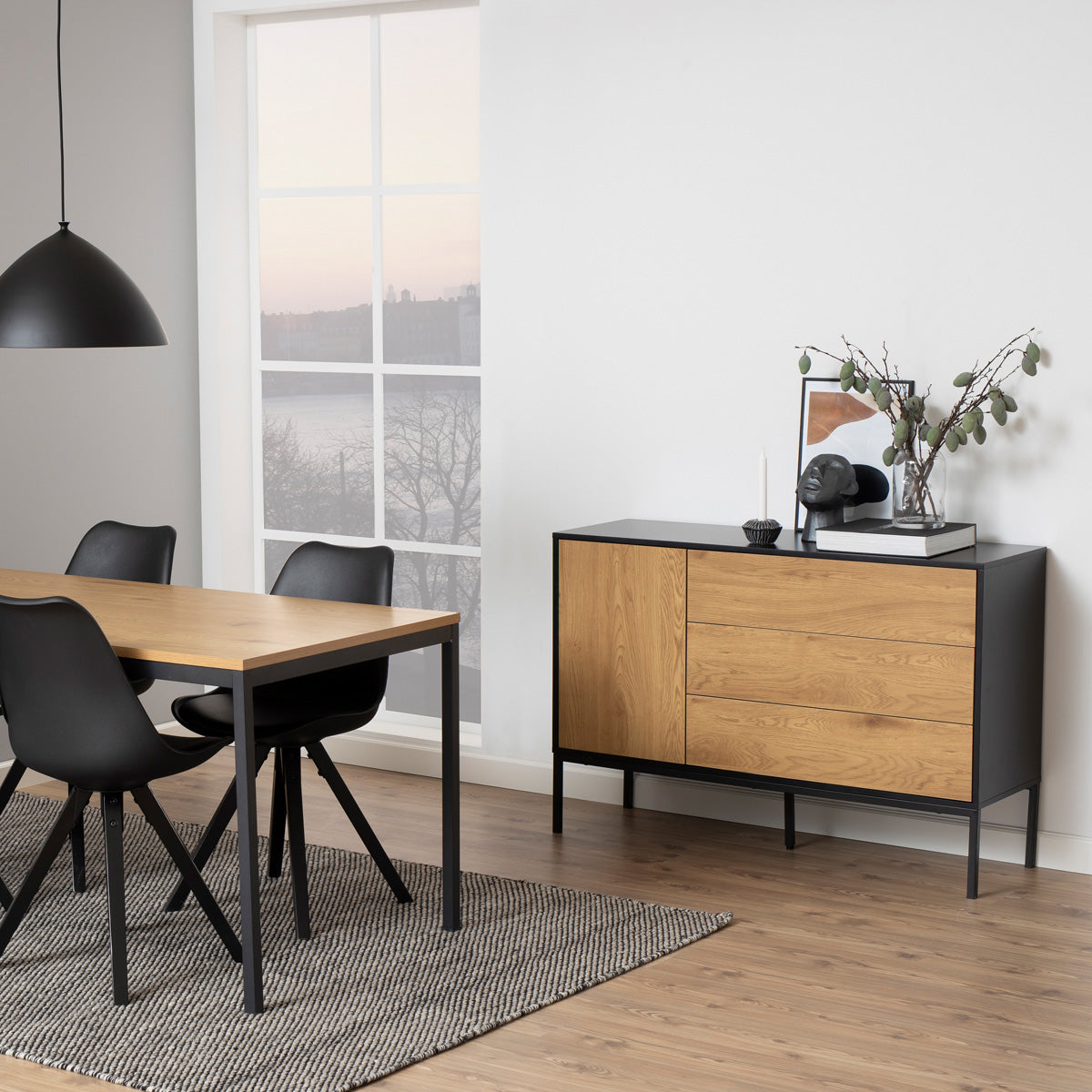 Wooden Sideboard Small With 1 Door And 3 Drawers - Seaford