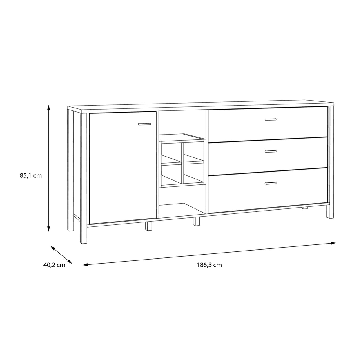Wooden Sideboard Wide With 1 Door And 3 Drawers - High Rock