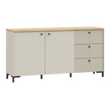Wooden Sideboard Wide With 2 Doors And 3 Fluted Detailed Drawers - Bixbite