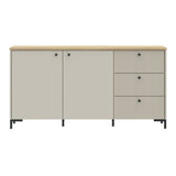 Wooden Sideboard Wide With 2 Doors And 3 Fluted Detailed Drawers - Bixbite