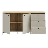 Wooden Sideboard Wide With 2 Doors And 3 Fluted Detailed Drawers - Bixbite