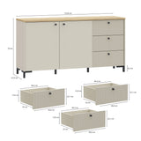Wooden Sideboard Wide With 2 Doors And 3 Fluted Detailed Drawers - Bixbite
