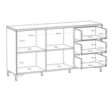 Wooden Sideboard Wide With 2 Doors And 3 Fluted Detailed Drawers - Bixbite