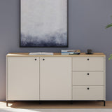 Wooden Sideboard Wide With 2 Doors And 3 Fluted Detailed Drawers - Bixbite