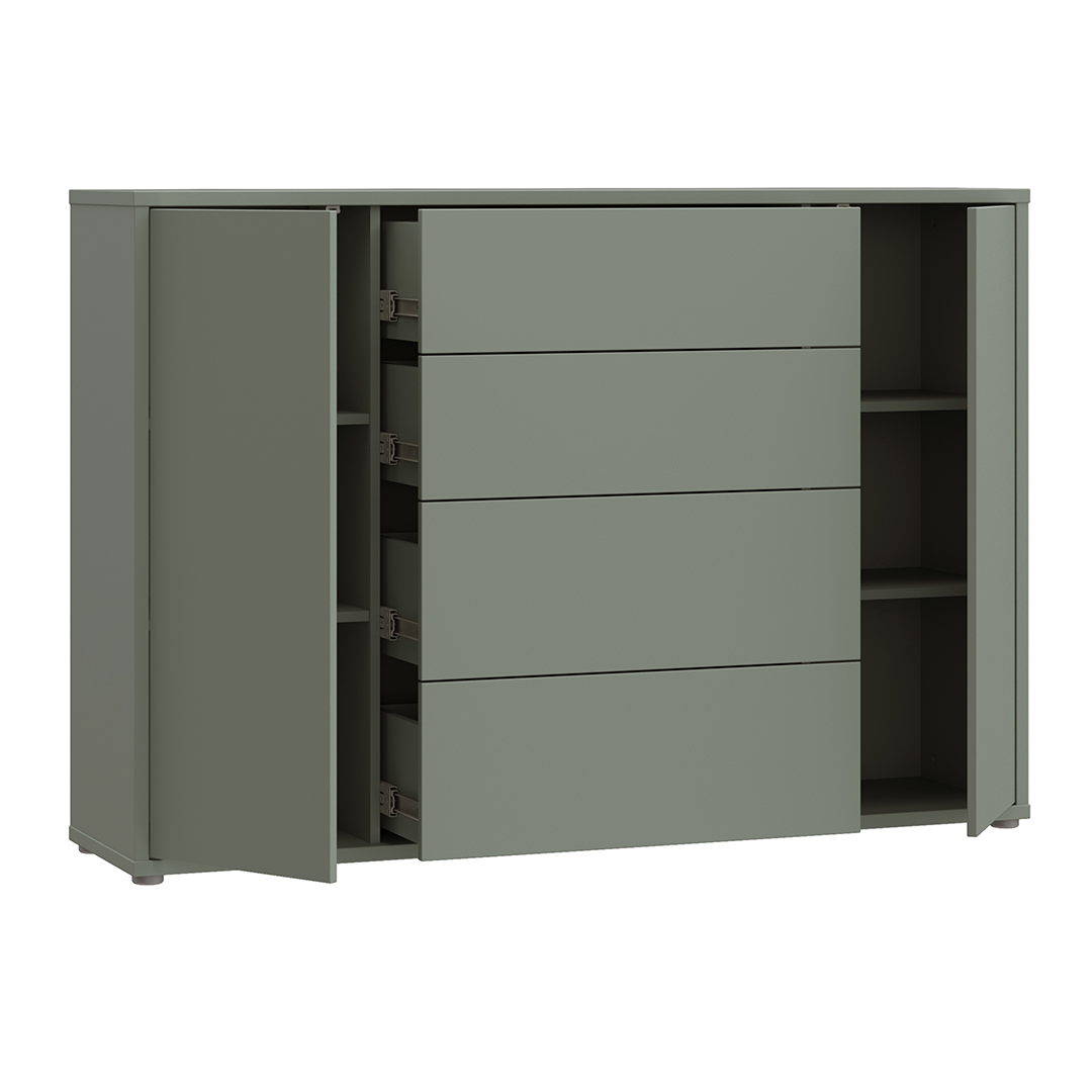 Wooden Sideboard Wide With 2 Push-to-Open Doors And 4 Drawers - Alice Springs