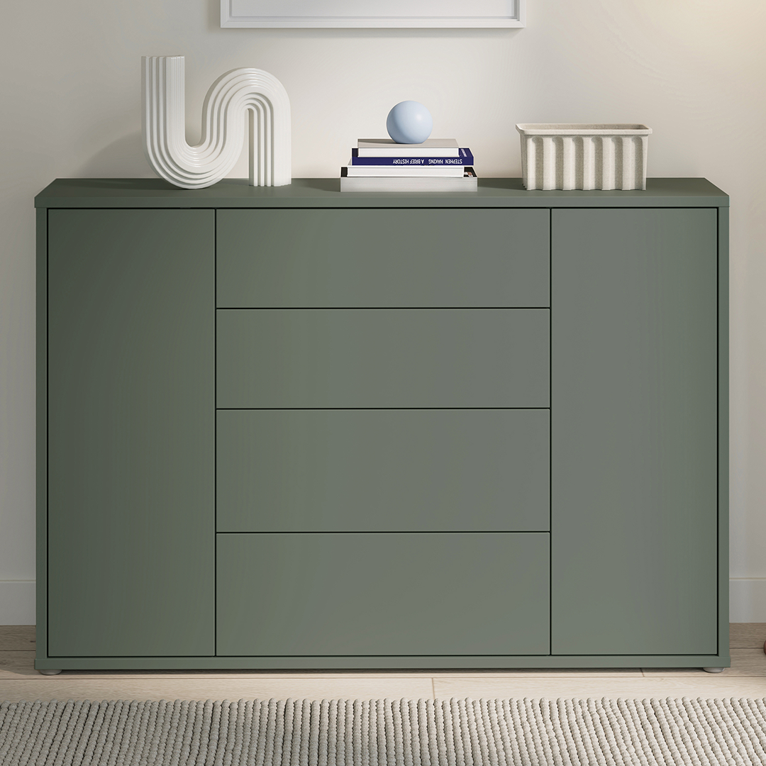 Wooden Sideboard Wide With 2 Push-to-Open Doors And 4 Drawers - Alice Springs