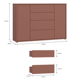 Wooden Sideboard Wide With 2 Push-to-Open Doors And 4 Drawers - Alice Springs