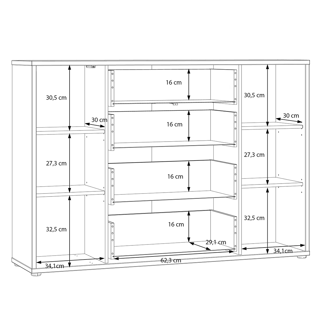 Wooden Sideboard Wide With 2 Push-to-Open Doors And 4 Drawers - Alice Springs