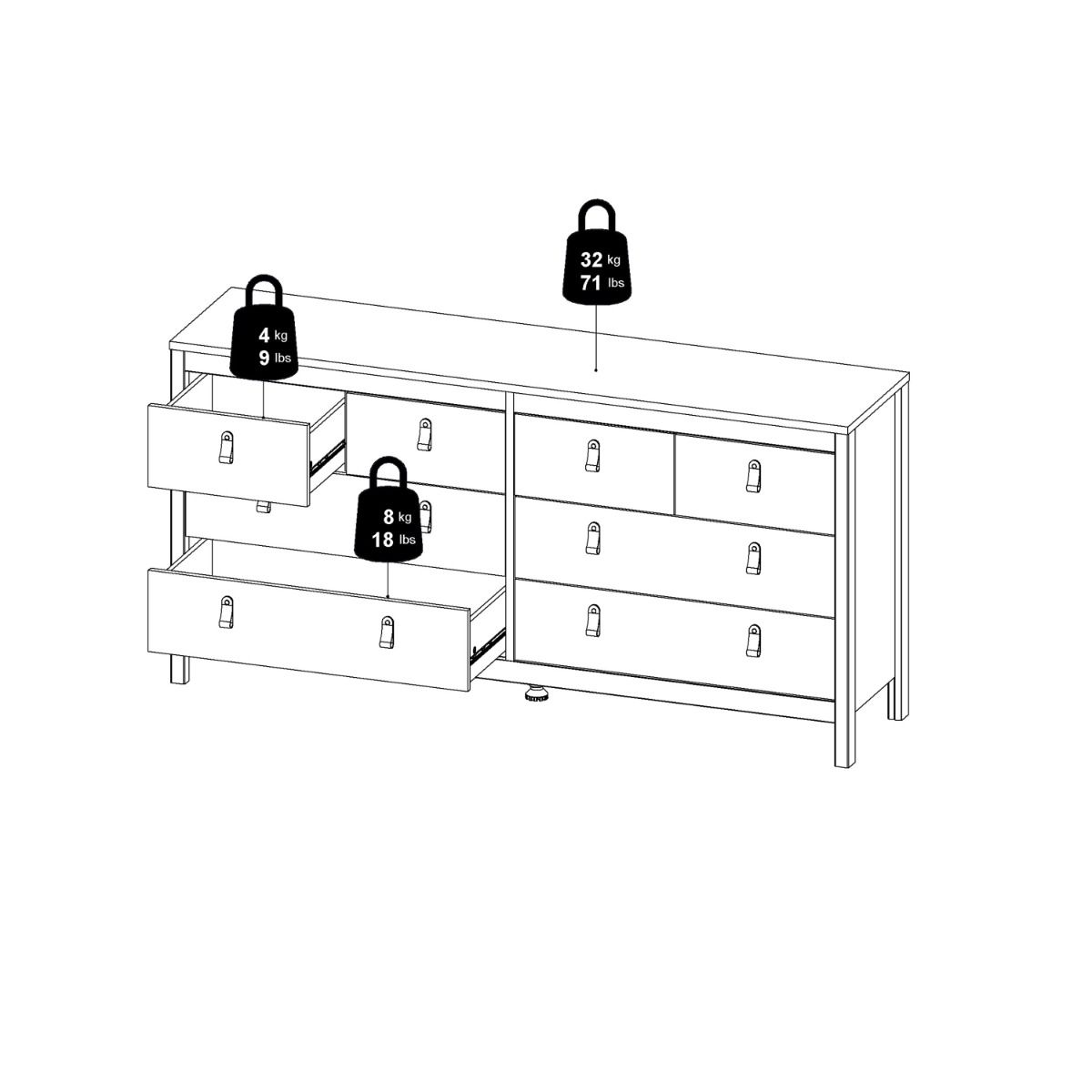 Wooden Sideboard Wide With 8 Drawers Double Dresser - Madrid