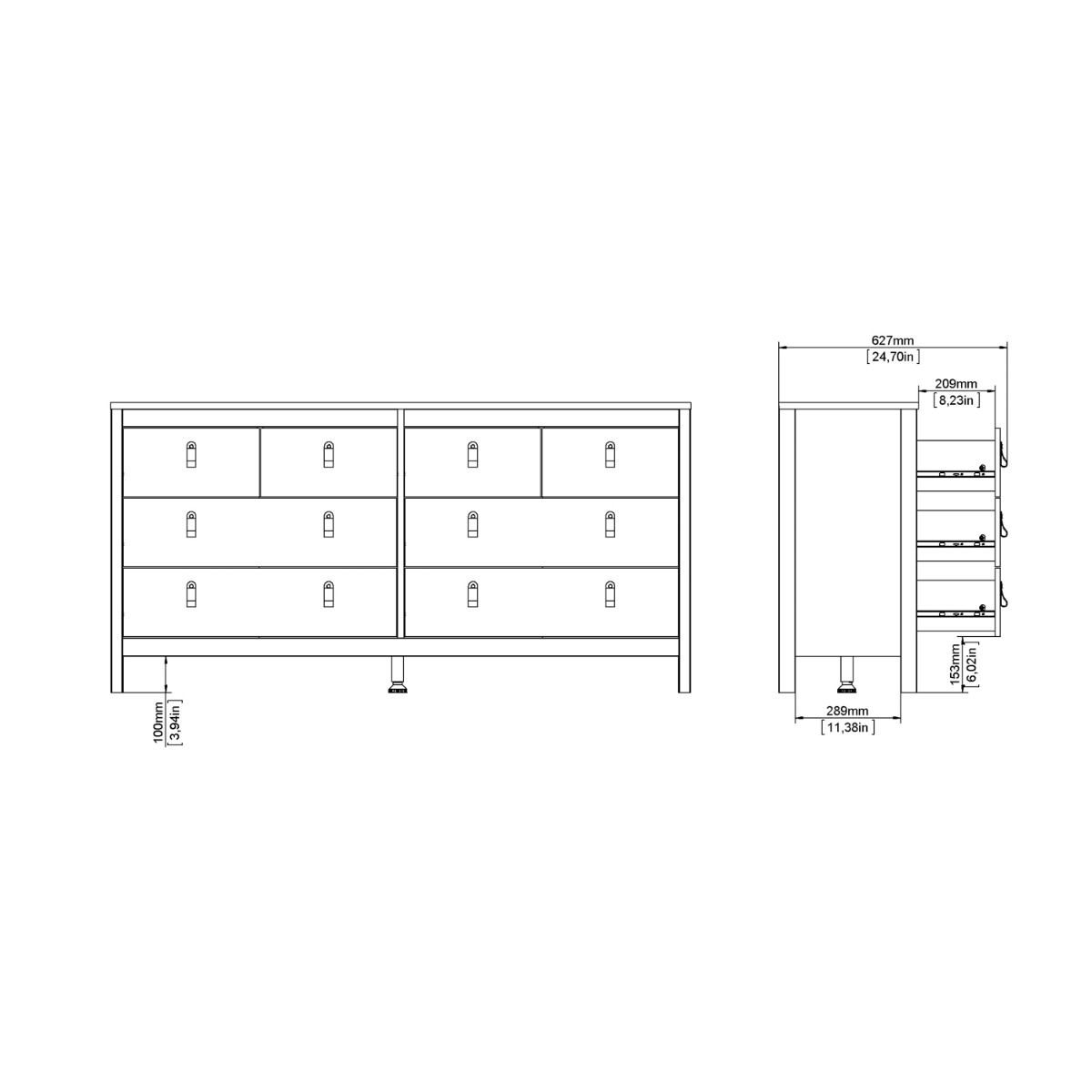 Wooden Sideboard Wide With 8 Drawers Double Dresser - Madrid