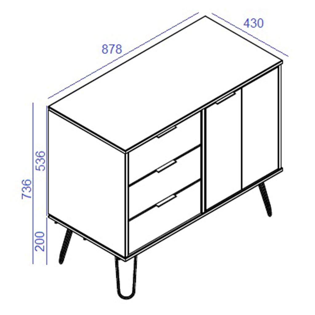 Wooden Sideboard With 1 Door And 3 Drawers - Augusta