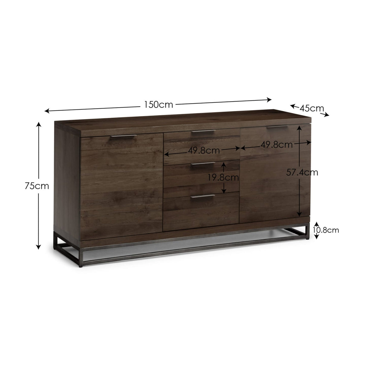 Wooden Sideboard With 2 Doors And 3 Drawers - Brooklyn