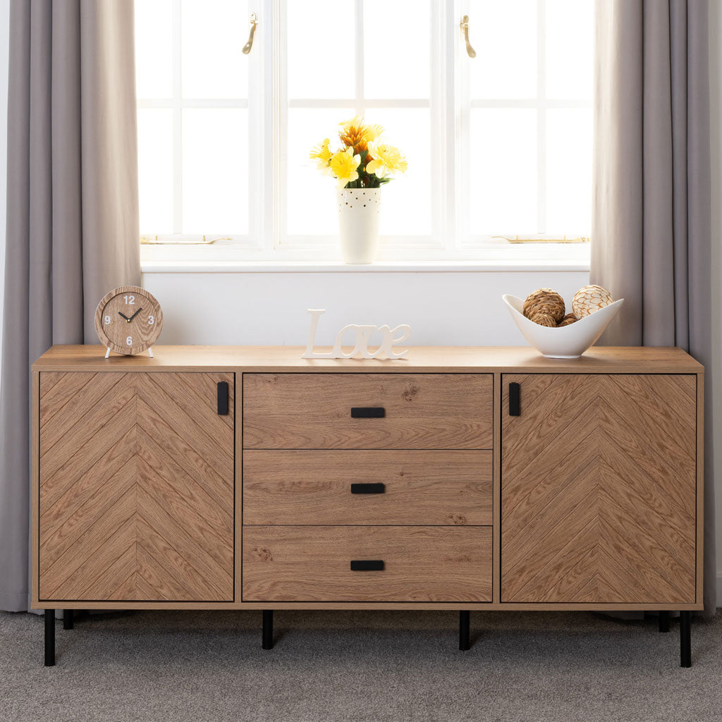 Wooden Sideboard With 2 Doors And 3 Drawers - Leon
