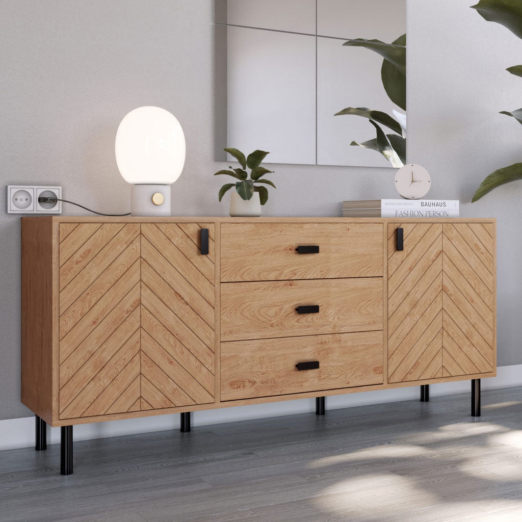 Wooden Sideboard With 2 Doors And 3 Drawers - Leon