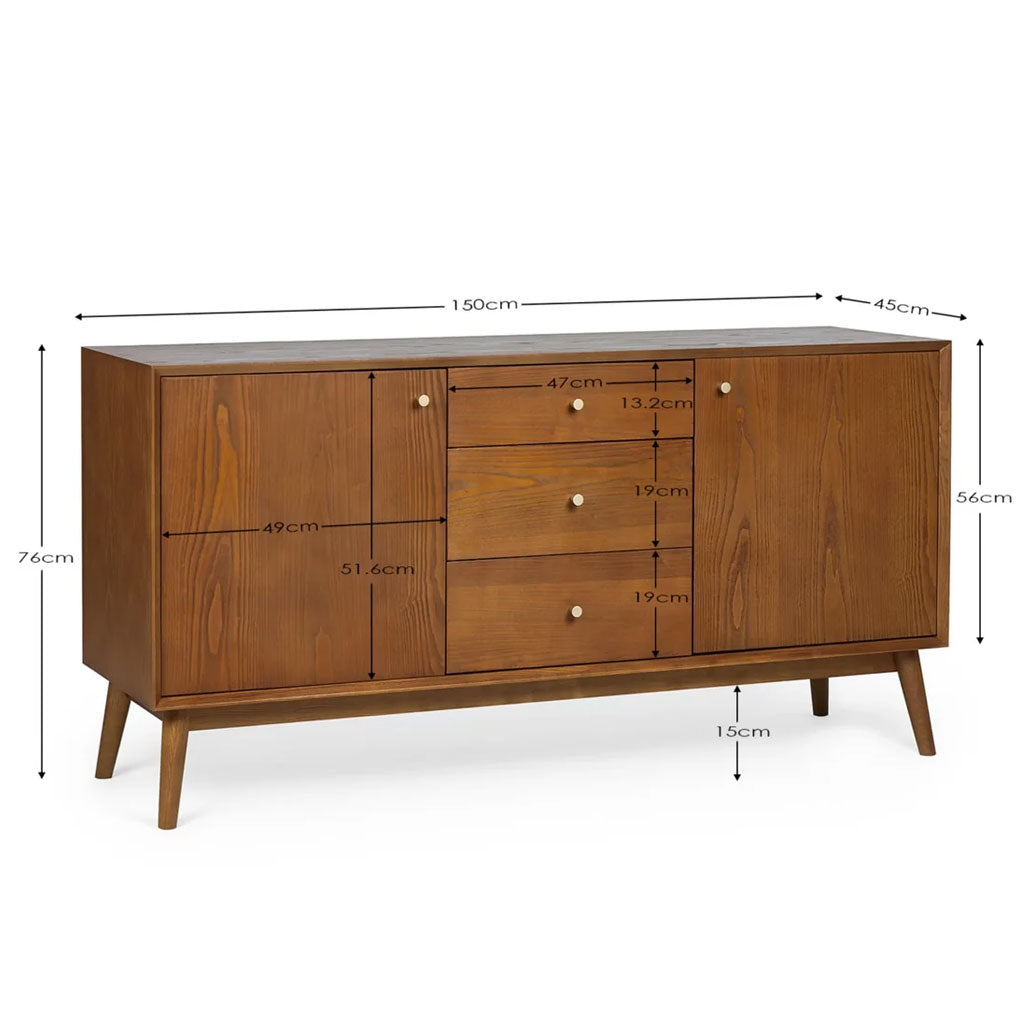 Wooden Sideboard With 2 Doors And 3 Drawers - Lowry