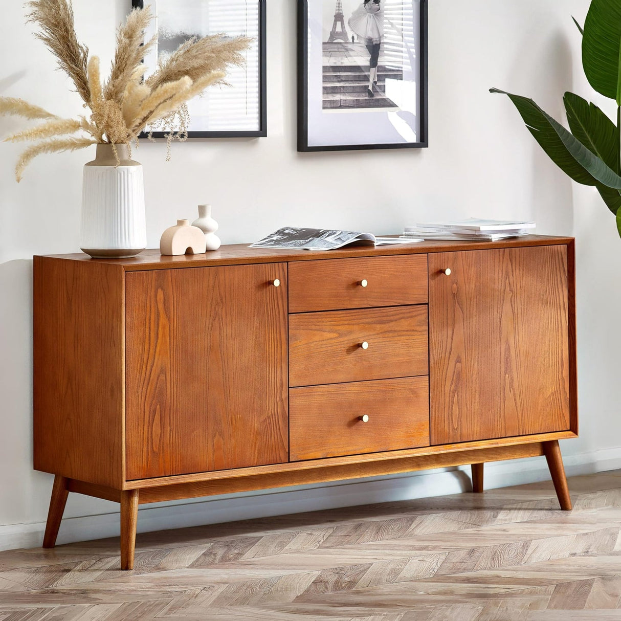 Wooden Sideboard With 2 Doors And 3 Drawers - Lowry