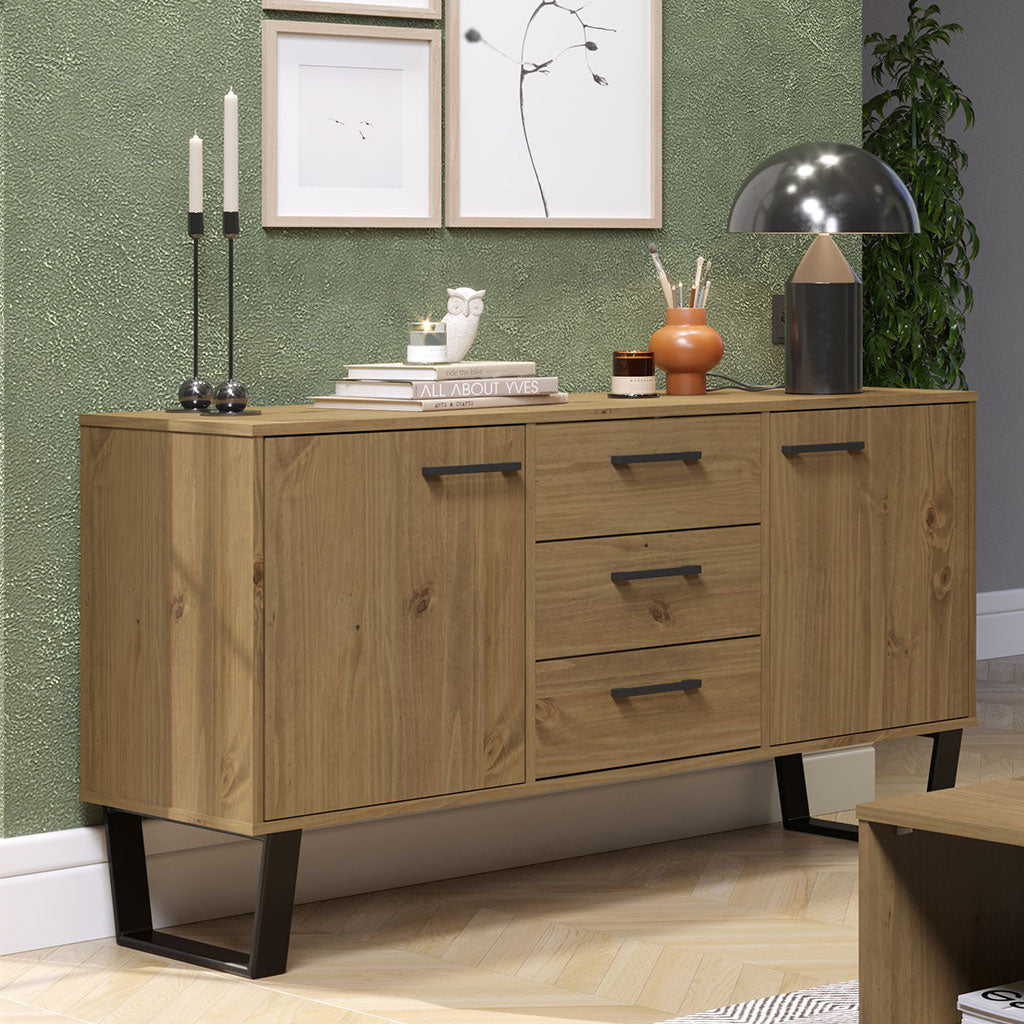Wooden Sideboard With 2 Doors And 3 Drawers - Texas