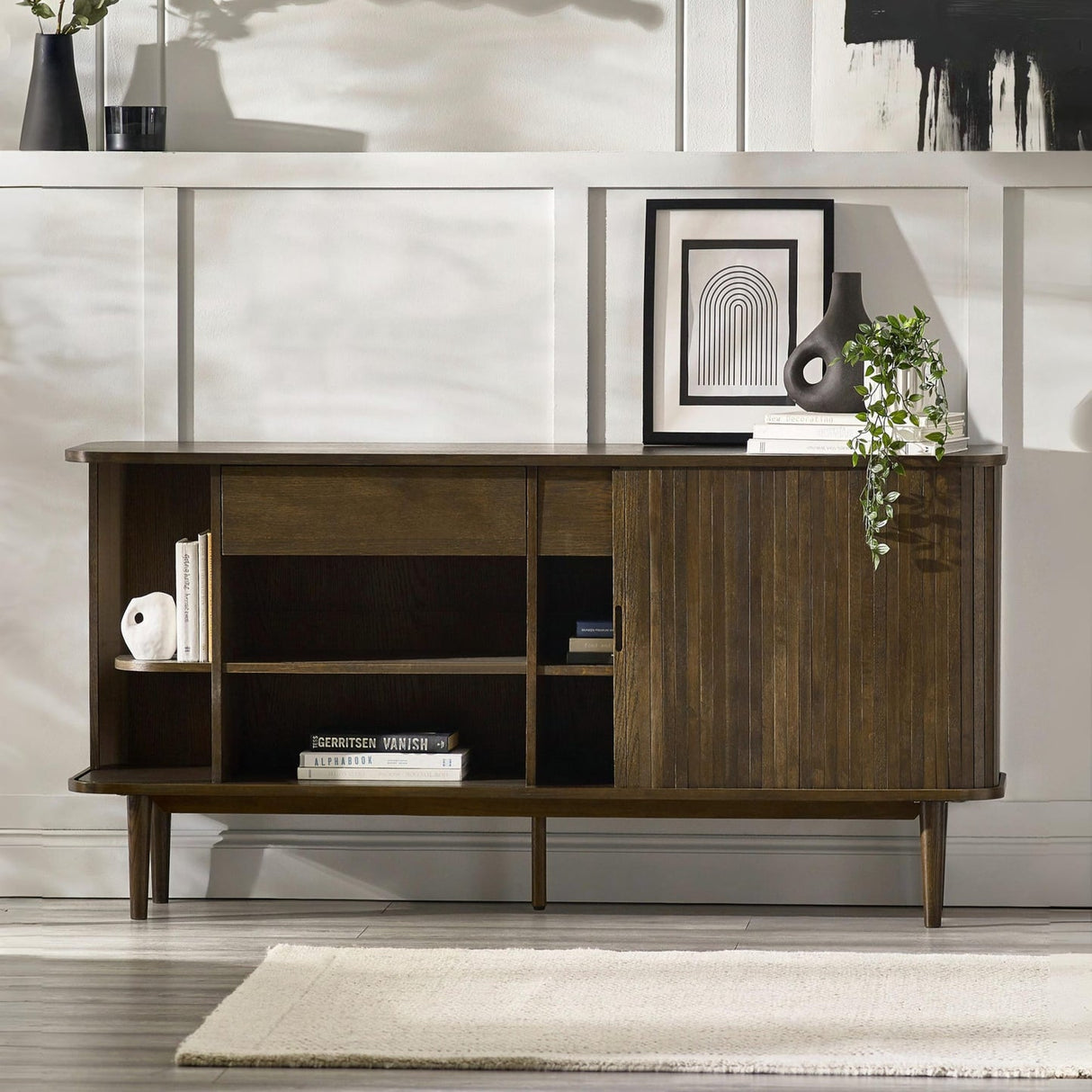 Wooden Sideboard With 2 Sliding Doors And 2 Drawers - Arya