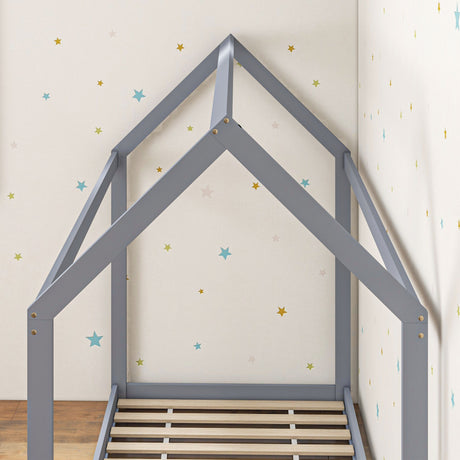 Wooden Single Bed 96cm Wide House Scandinavian Style - Velmora