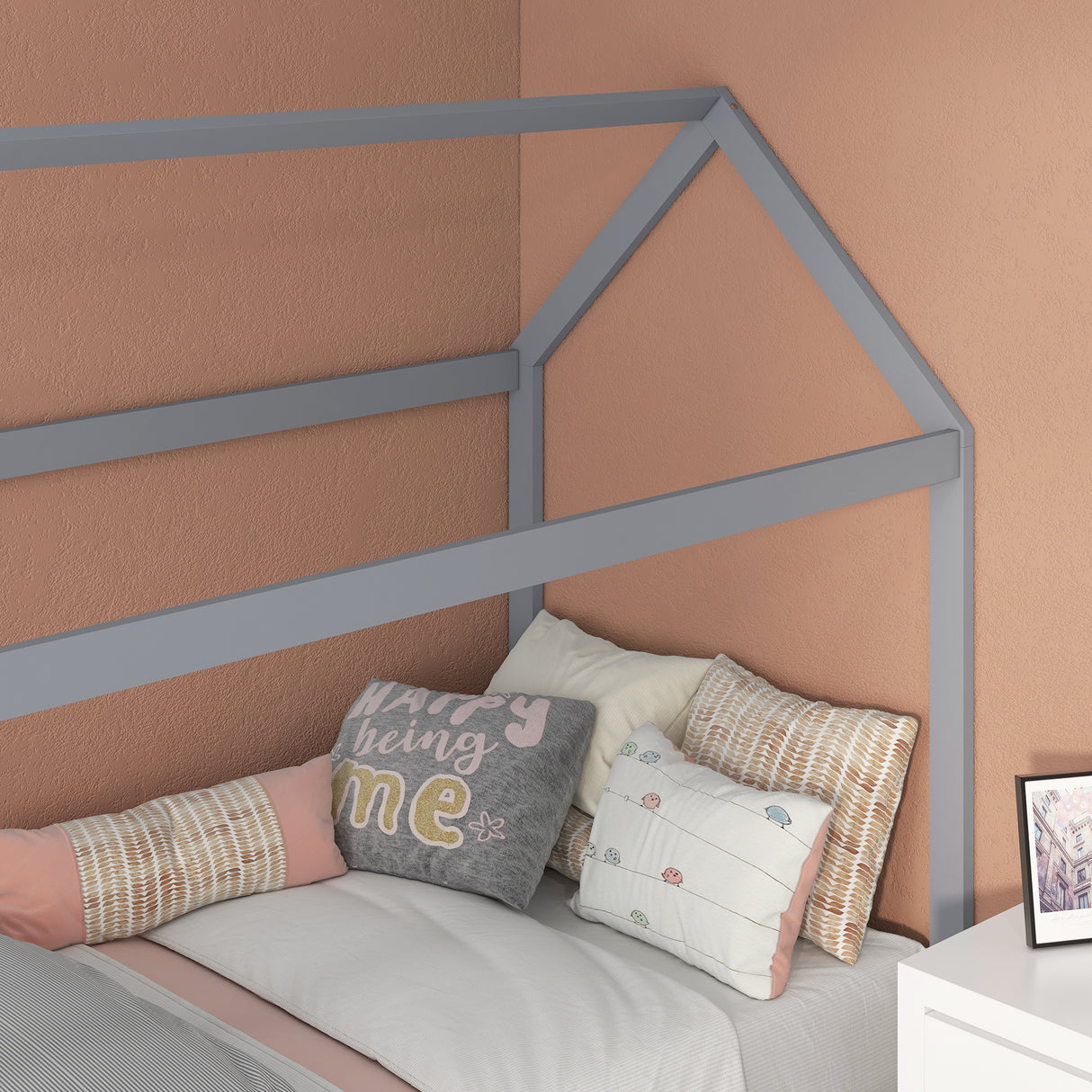Wooden Single Bed 96cm Wide House Scandinavian Style - Velmora