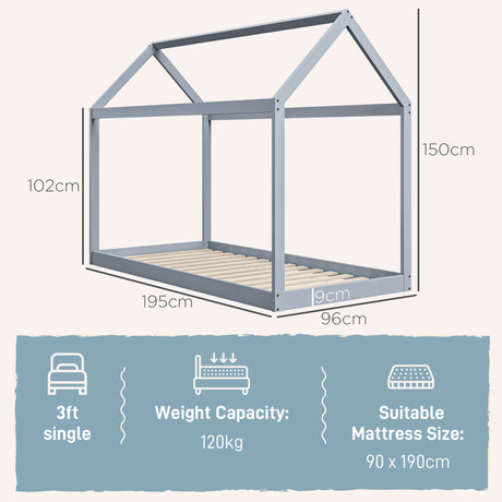 Wooden Single Bed 96cm Wide House Scandinavian Style - Velmora