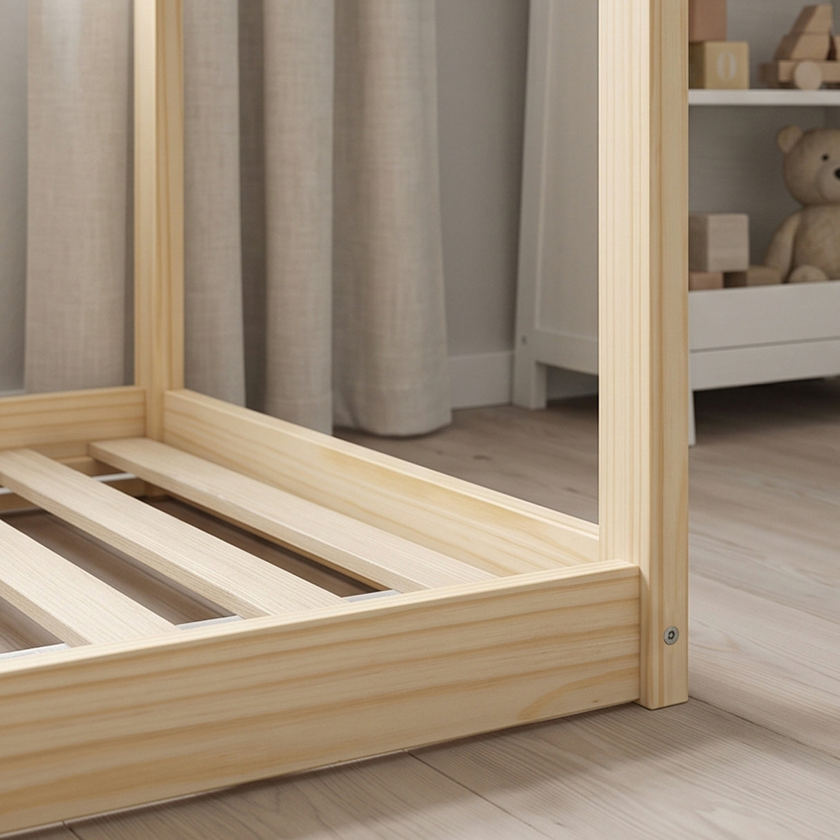 Wooden Single Bed 96cm Wide House Scandinavian Style - Velmora