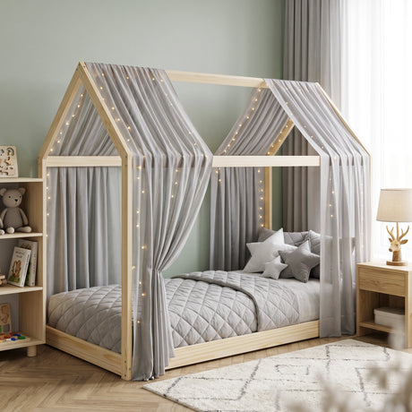 Wooden Single Bed 96cm Wide House Scandinavian Style - Velmora