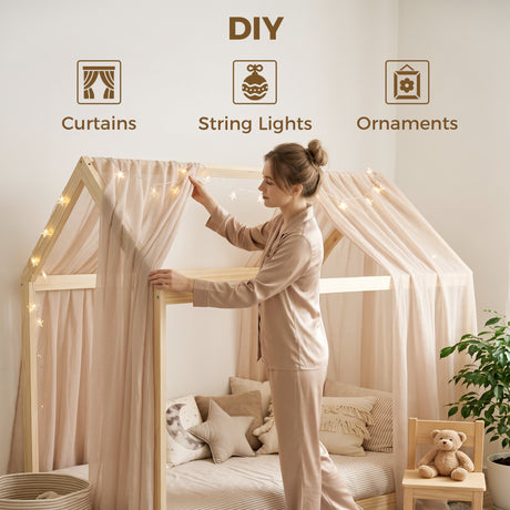 Wooden Single Bed 96cm Wide House Scandinavian Style - Velmora