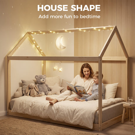 Wooden Single Bed 96cm Wide House Scandinavian Style - Velmora