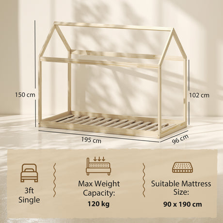 Wooden Single Bed 96cm Wide House Scandinavian Style - Velmora