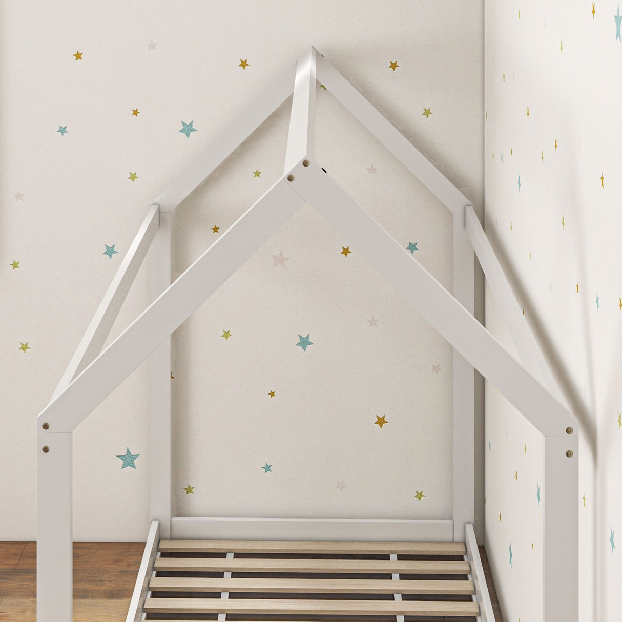 Wooden Single Bed 96cm Wide House Scandinavian Style - Velmora